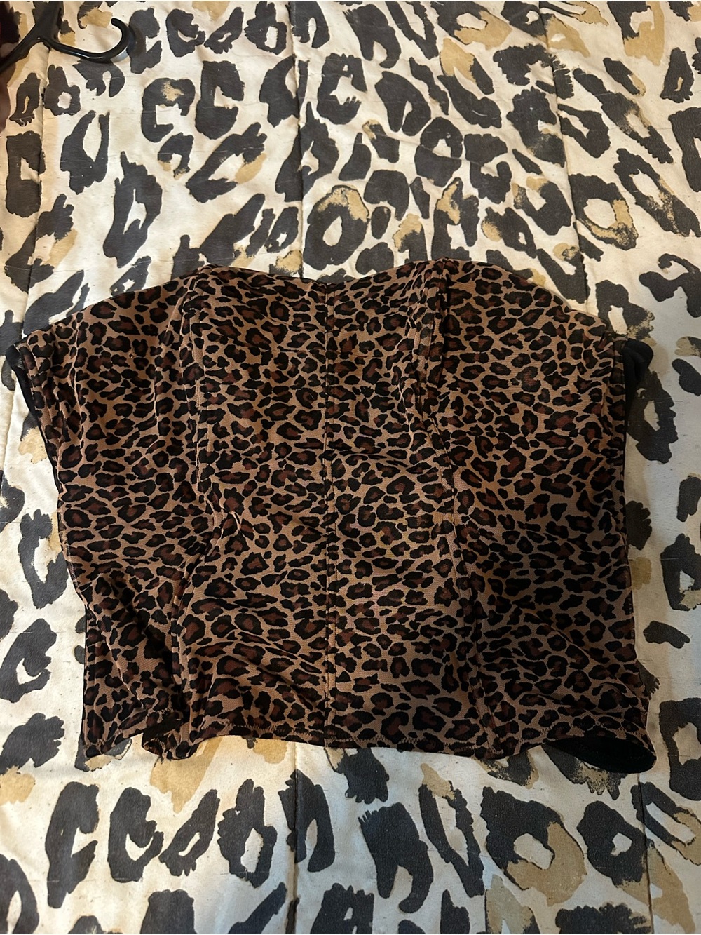 Cacique Leopard Print Strapless Bustier Top in Brown and Black